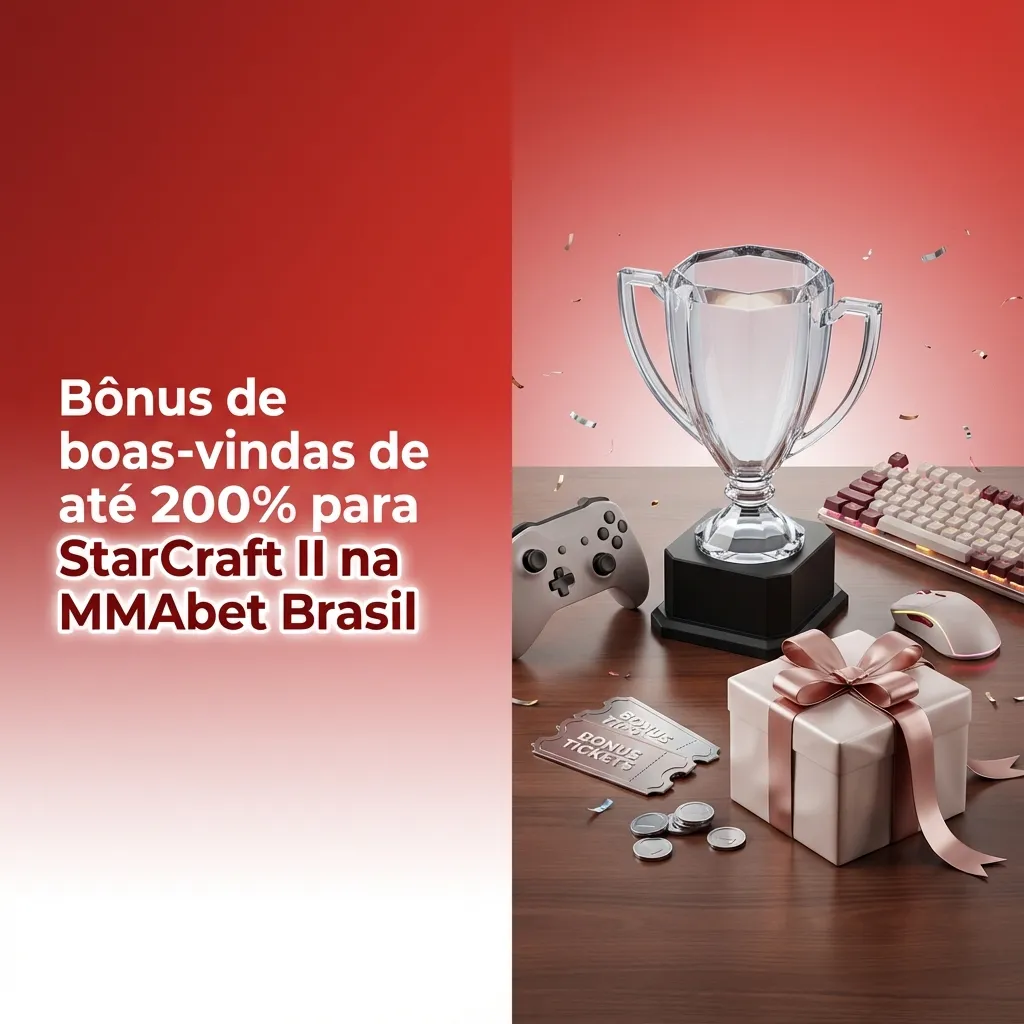 Banner da MMAbet Brasil: bônus de boas-vindas de até 200% para apostas em eSports, com foco em StarCraft II.