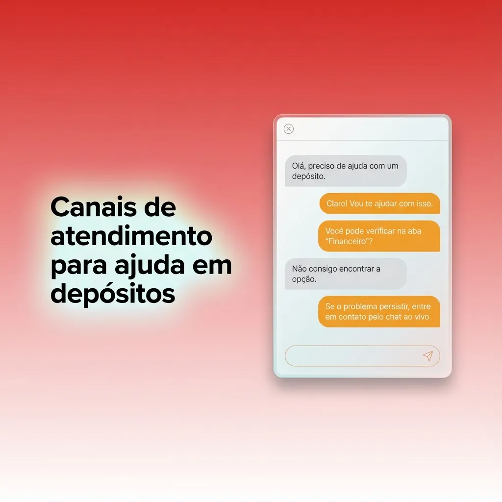 Ilustração de canais de atendimento: chat ao vivo, e-mail, telefone e WhatsApp para suporte em depósitos financeiros