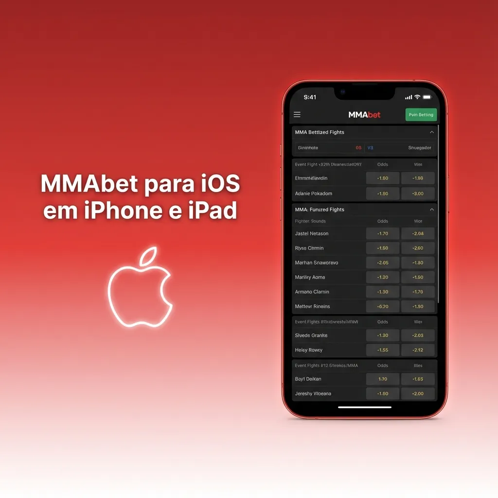 Tela de iPhone exibindo o app MMAbet iOS aberto com opções de cassino e apostas esportivas