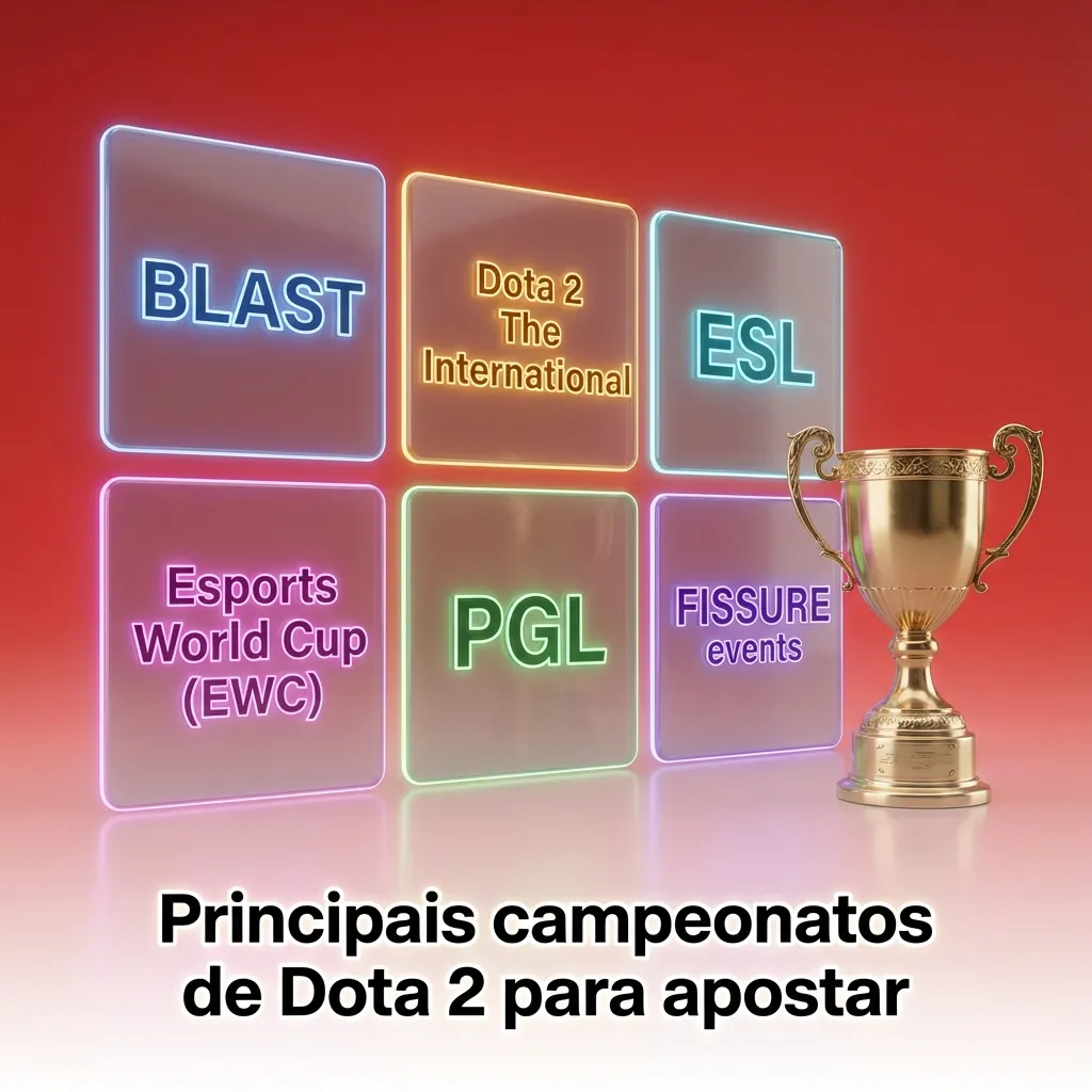 Banner sobre principais campeonatos de Dota 2 para apostar, com logos de TI, ESL, BLAST, EWC, PGL e FISSURE