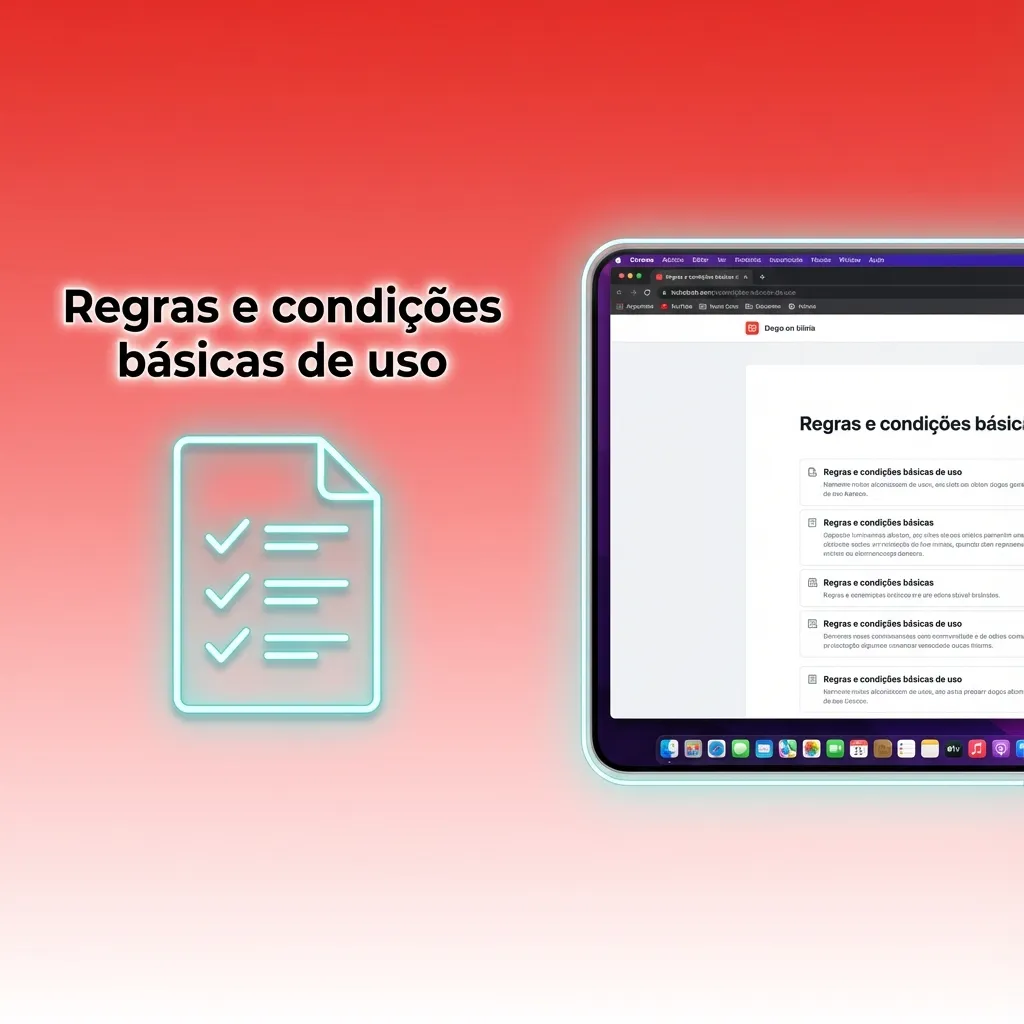 Tela com título “Regras e condições básicas de uso” e lista de requisitos para criar conta e apostar no site brasileiro