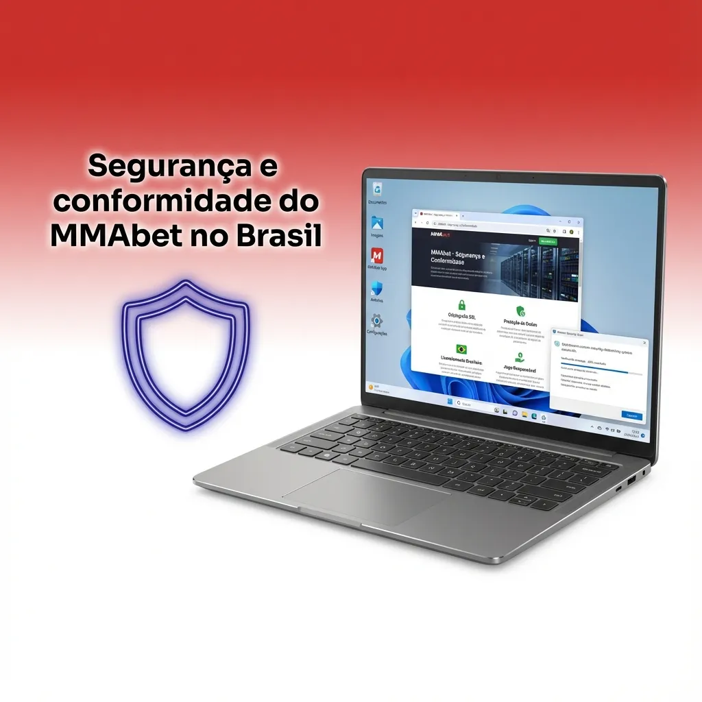 Banner “Segurança e conformidade do MMAbet no Brasil” com ícones de cadeado, escudo, verificação e suporte em português